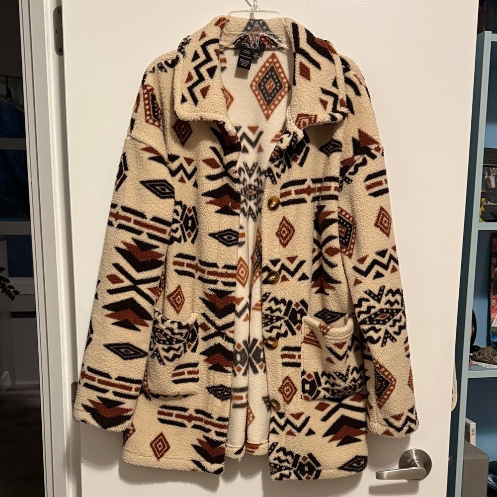 Aztec-Inspired Cream Teddy Jacket